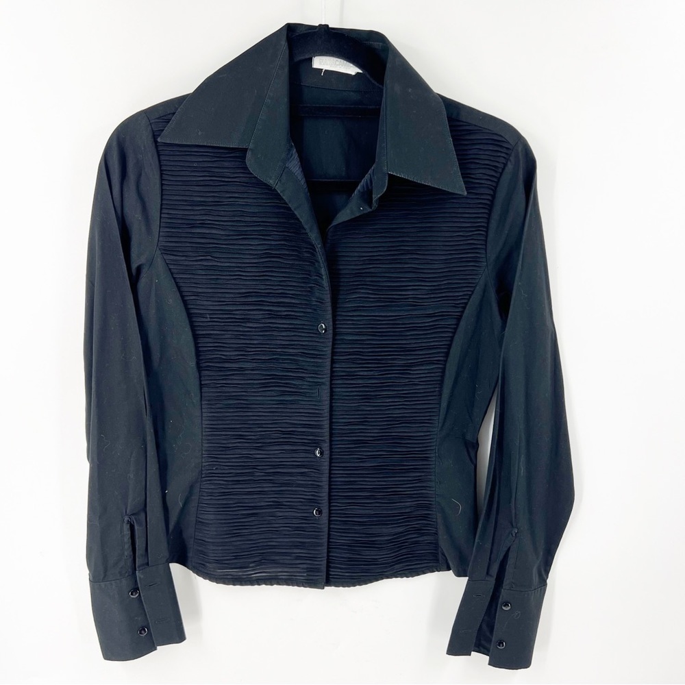 ✅ Naracamicie‎ BLACK PLEATED FRONT LONG SLEEVE SHIRT SIZE MEDIUM